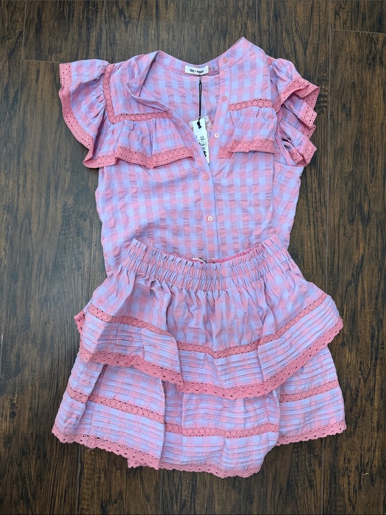 Day + Moon Dresses & Skirts - Eyelet Trim Pink Gingham Ruffle Skirt Set